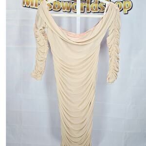 Shein Nude Ruched Off-Shoulder Bodycon Dress Size XL